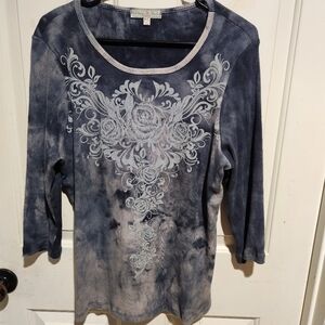 Vintage Y2K Cyber Goth Long Sleeve Top Embellished Bling Punk Emo Blouse XL
